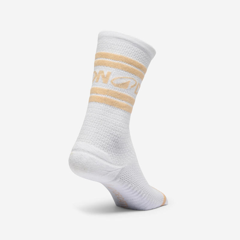 Chaussettes mi hautes femme, beige, noir et blanc