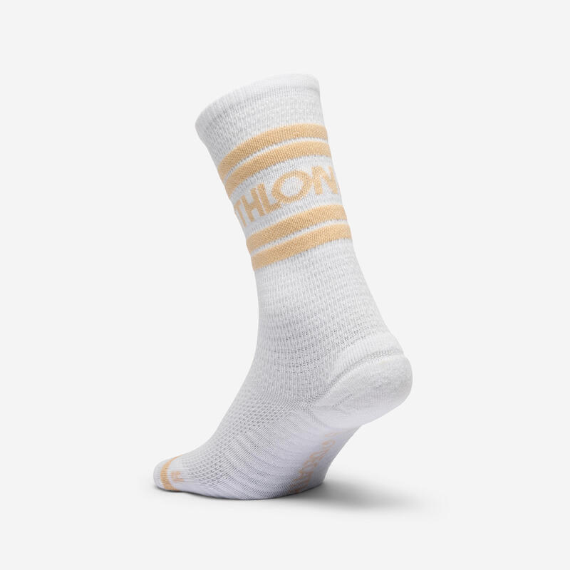 Chaussettes mi hautes femme, beige, noir et blanc