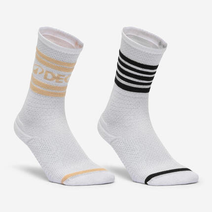 Chaussettes mi hautes femme, beige, noir et blanc