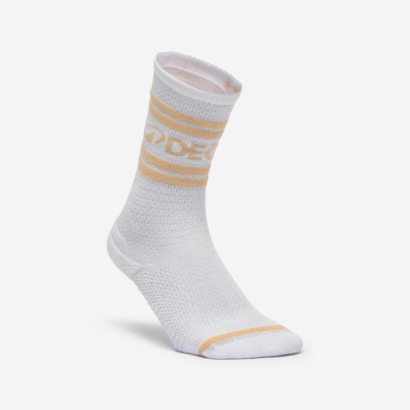 Chaussettes mi hautes femme, beige, noir et blanc