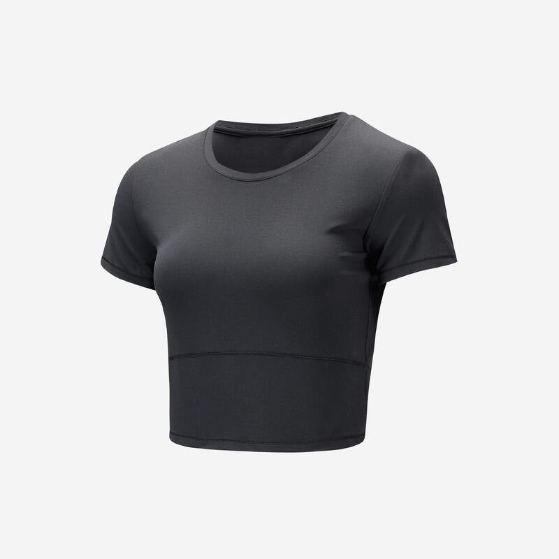 Tricou de yoga și pilates, elastic și moale, Breathe negru, damă