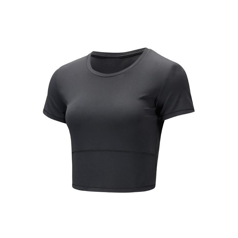 Tricou de yoga și pilates, elastic și moale, Breathe negru, damă