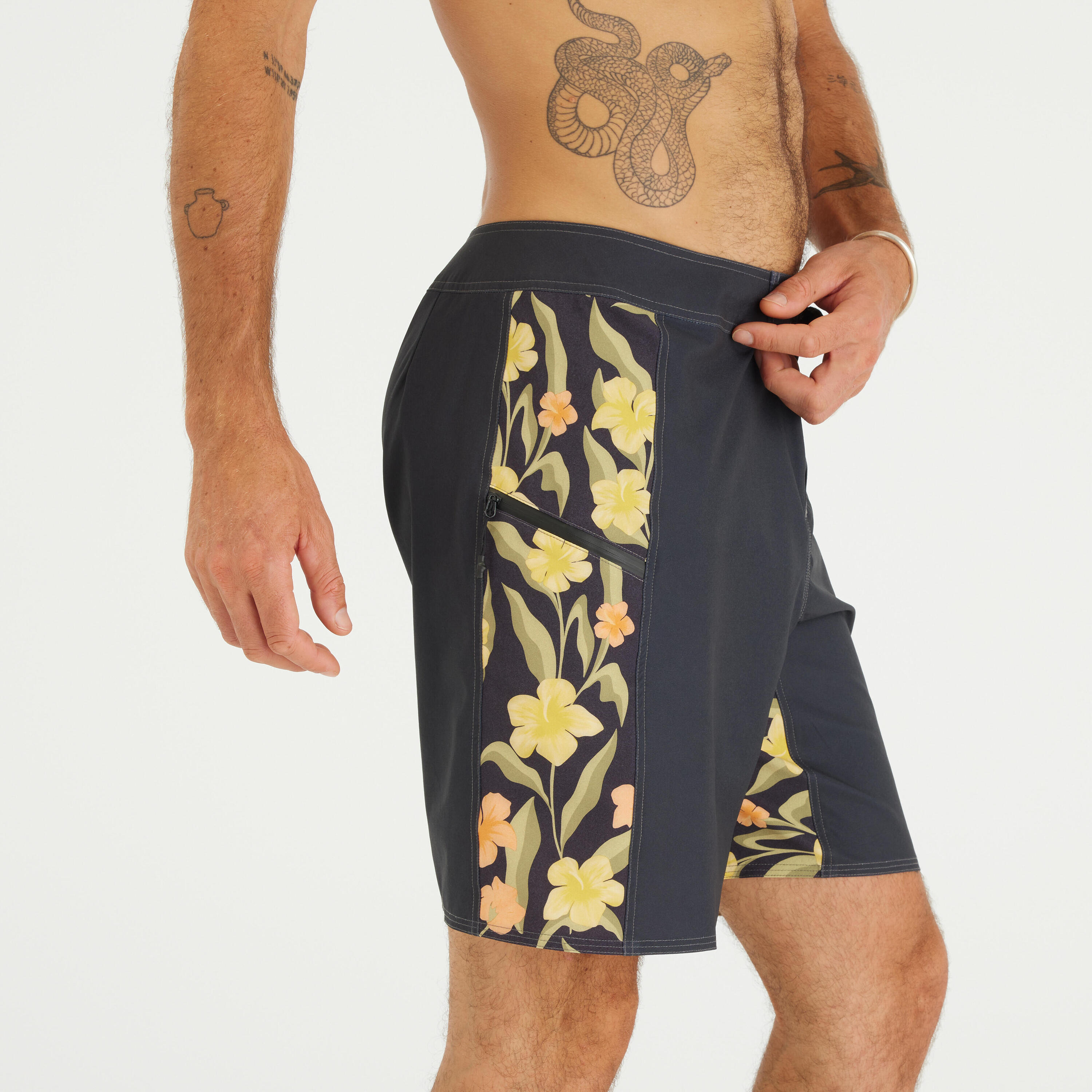 Lange boardshort 19" voor surfen heren 500 Arch Spring zwart 4/6