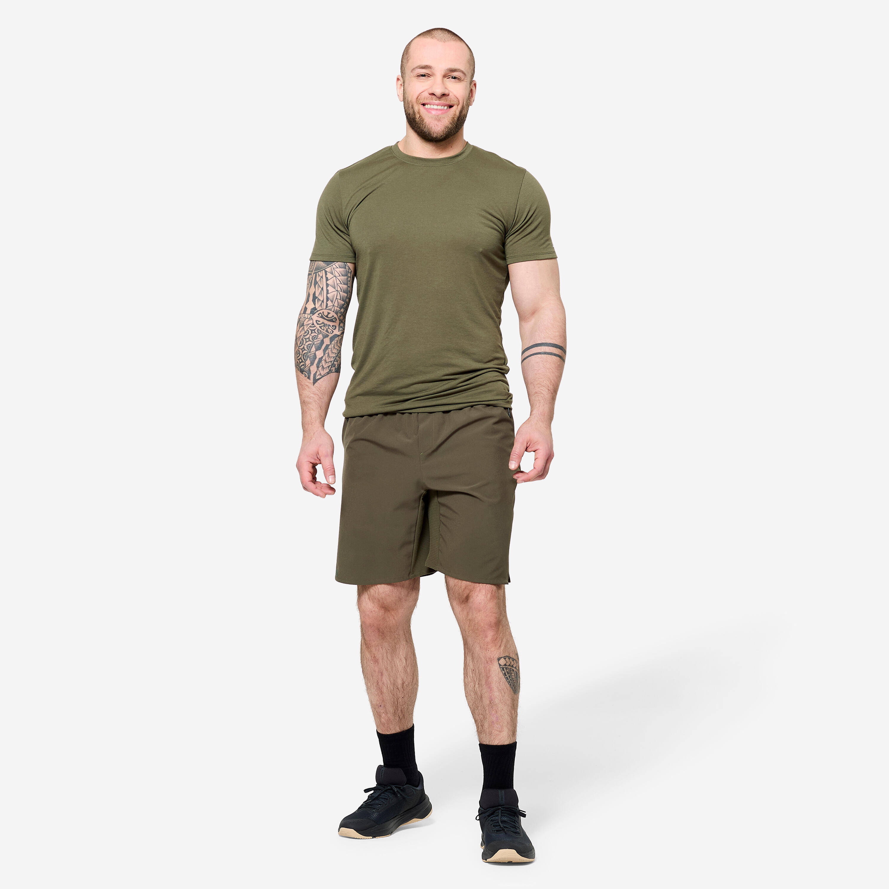 Men's Slim-Fit Breathable Cross Training T-Shirt - Khaki Green -  2