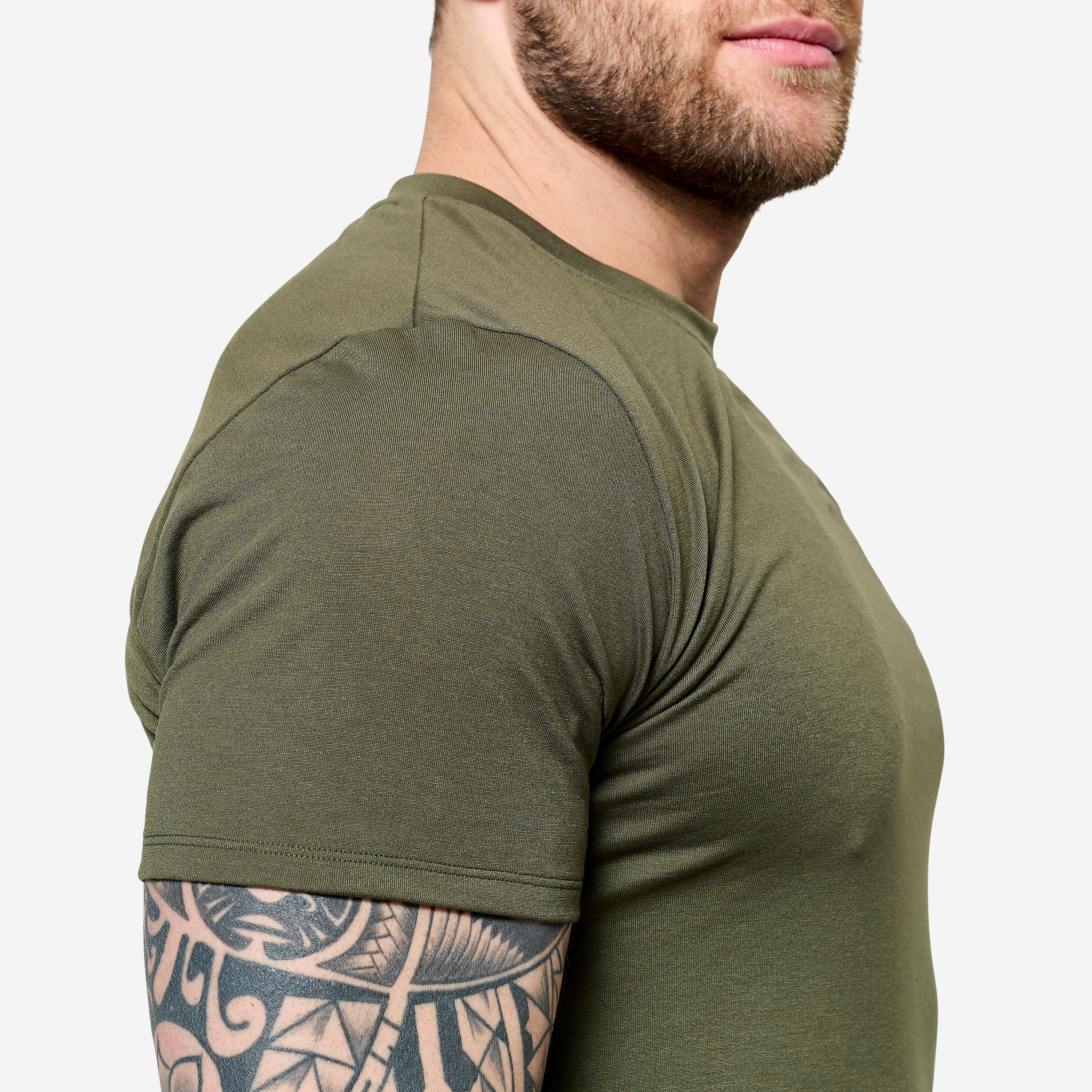 Atmungsaktives Crosstraining-T-Shirt Slim-Fit Herren, khakigrün 6/9