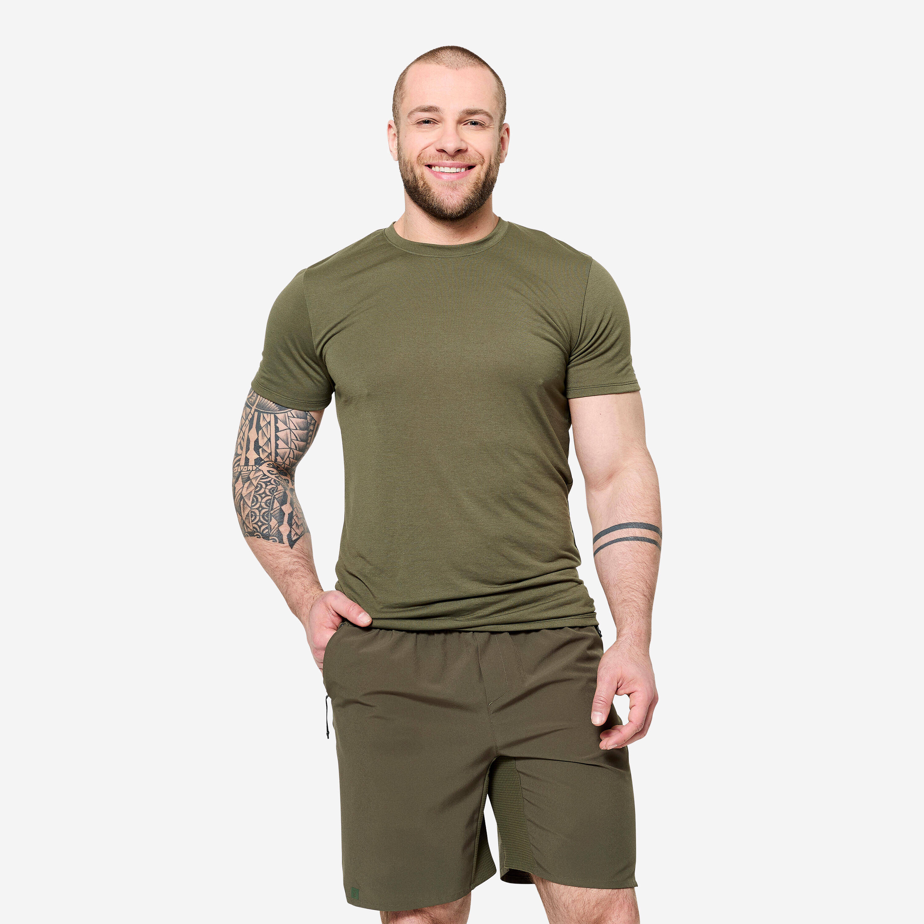 Men's Slim-Fit Breathable Cross Training T-Shirt - Khaki Green -  1