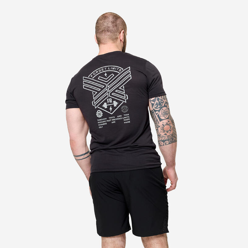Tricou cross-training respirant slim Negru Bărbați