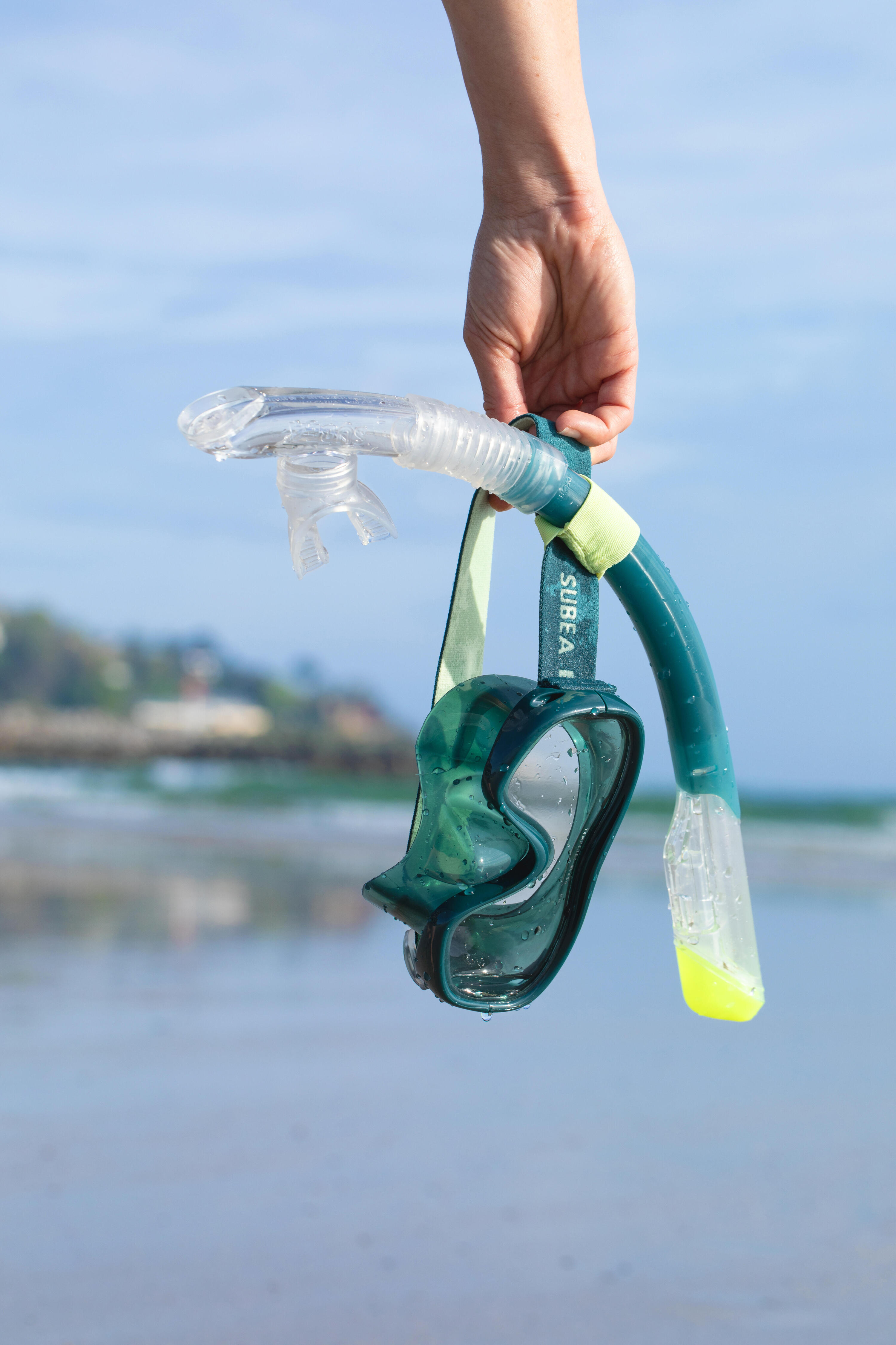 Kit snorkeling adulto 100 COMFORT DRY TOP maschera boccaglio verde 11/11