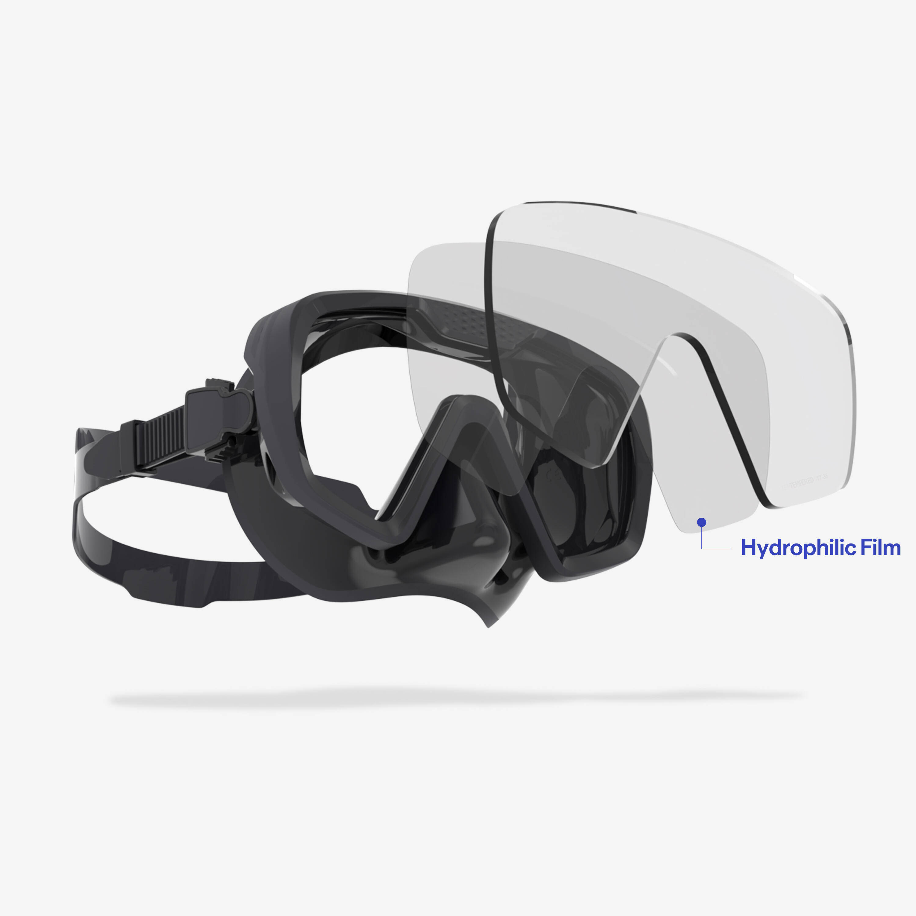Anti-fog diving mask, 100 Mono silicone strap Black Grey -  4