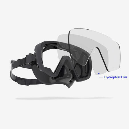 Anti-fog diving mask - 100 Mono silicone strap Black Grey