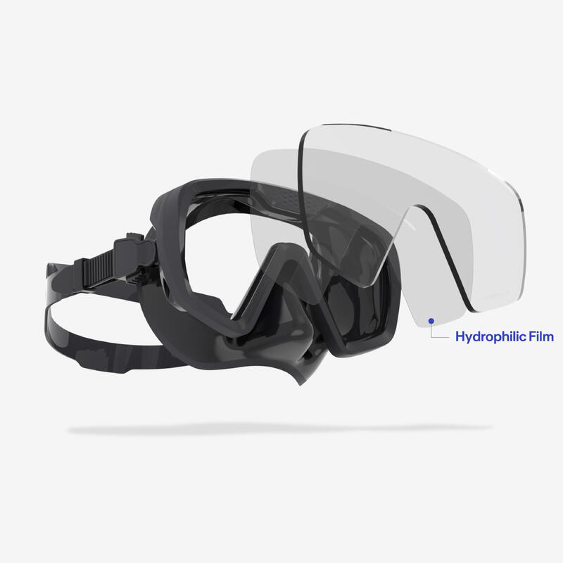 Masque de plongée anti buée - 100 Mono sangle silicone Noir Gris