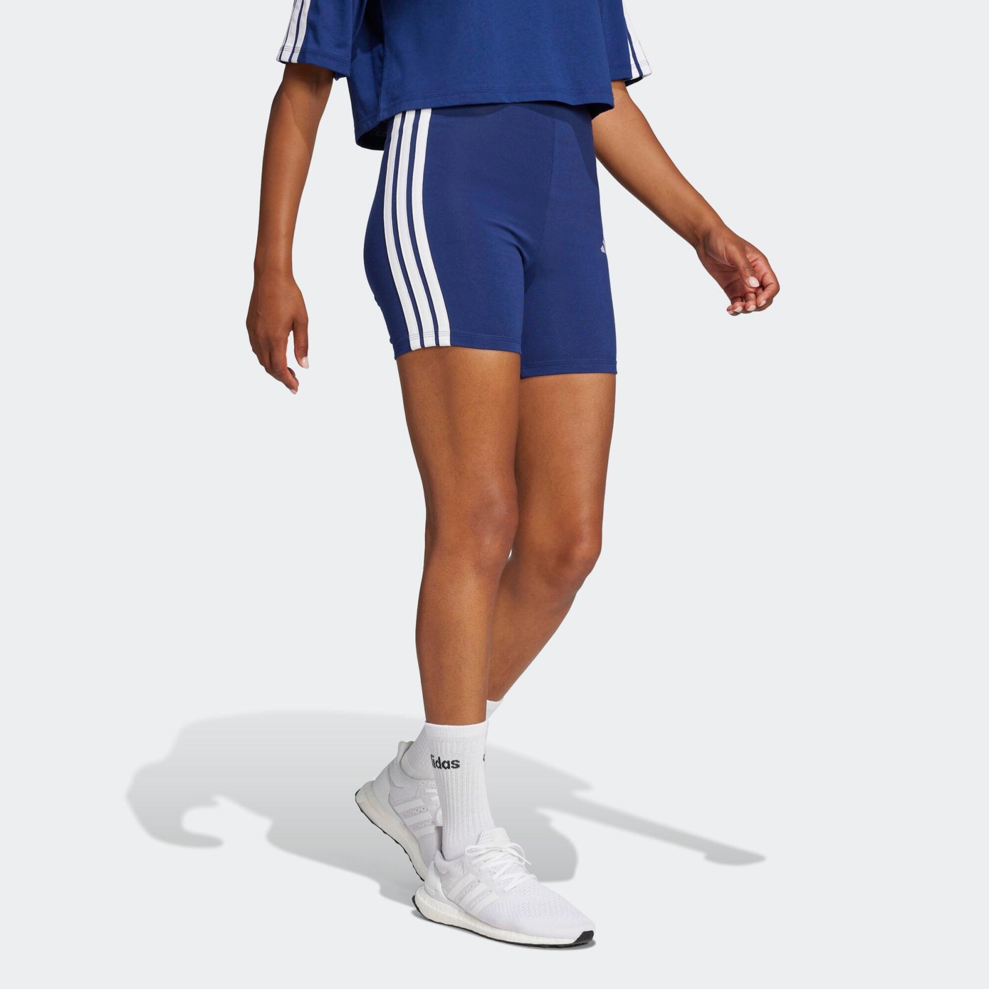 Pantaloncini ciclisti ADIDAS donna palestra slim fit cotone azzurri 3/6