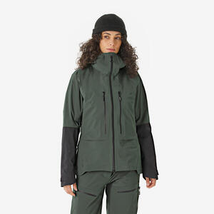 Chaqueta esquí de travesía impermeable mujer, Wilder caqui