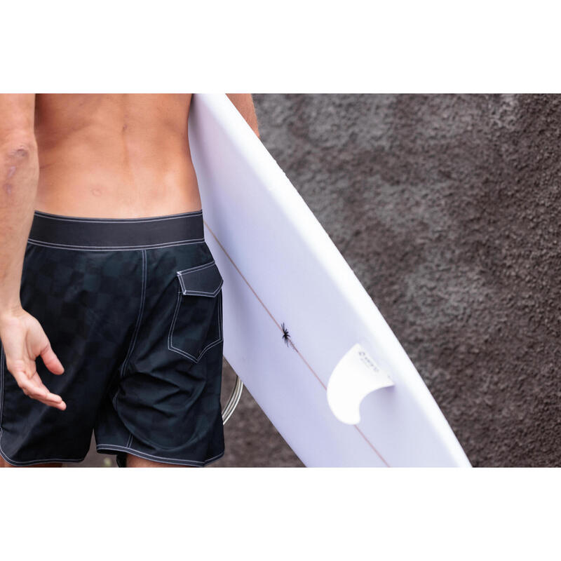 Erkek Orta 18" Deniz Şortu/Boardshort - Siyah - Desenli - 500