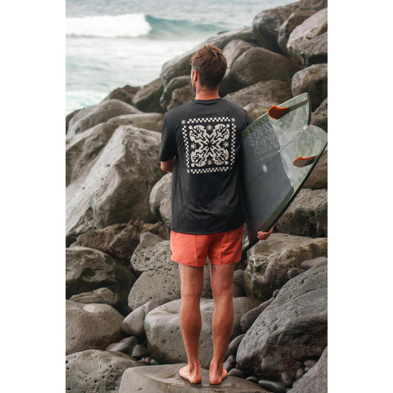 T-shirt de surf manches courtes UPF50+ Homme - Blackflower noir