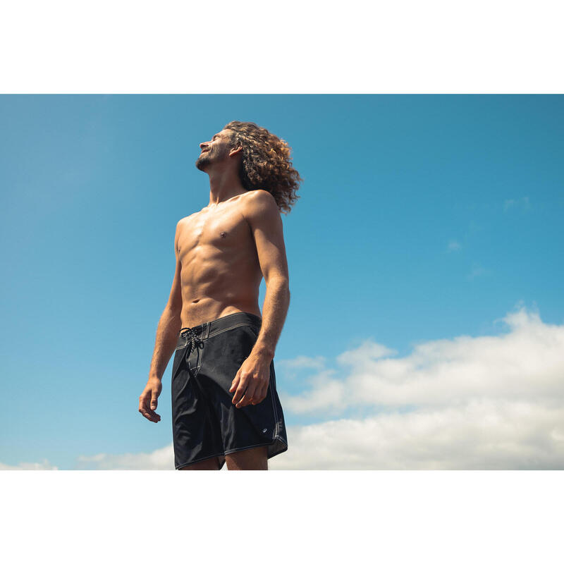 Erkek Orta 18" Deniz Şortu/Boardshort - Siyah - Desenli - 500