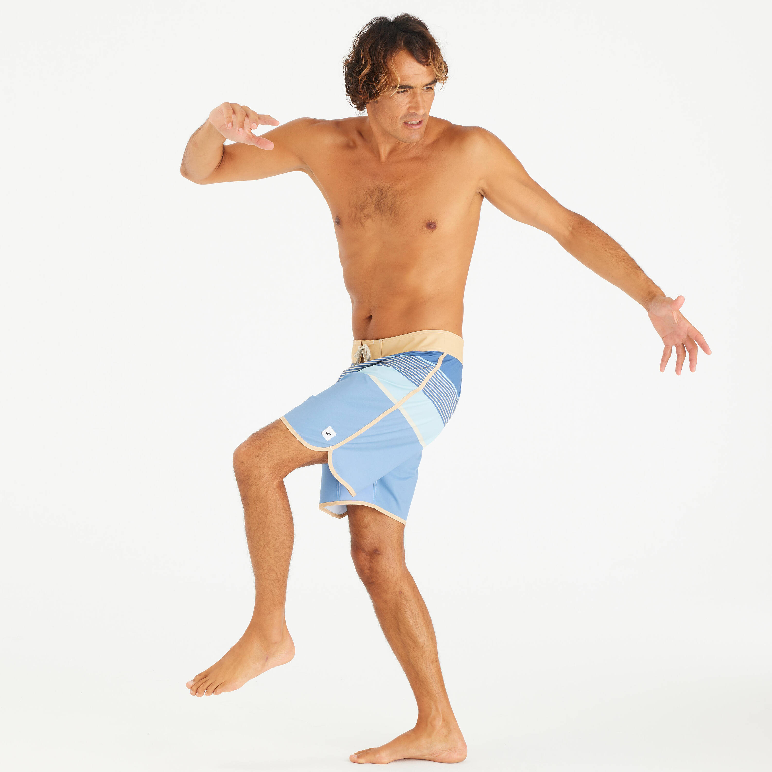 Men’s surfing boardshorts mid-length surf shorts 18”, 500 Marin blue -  2