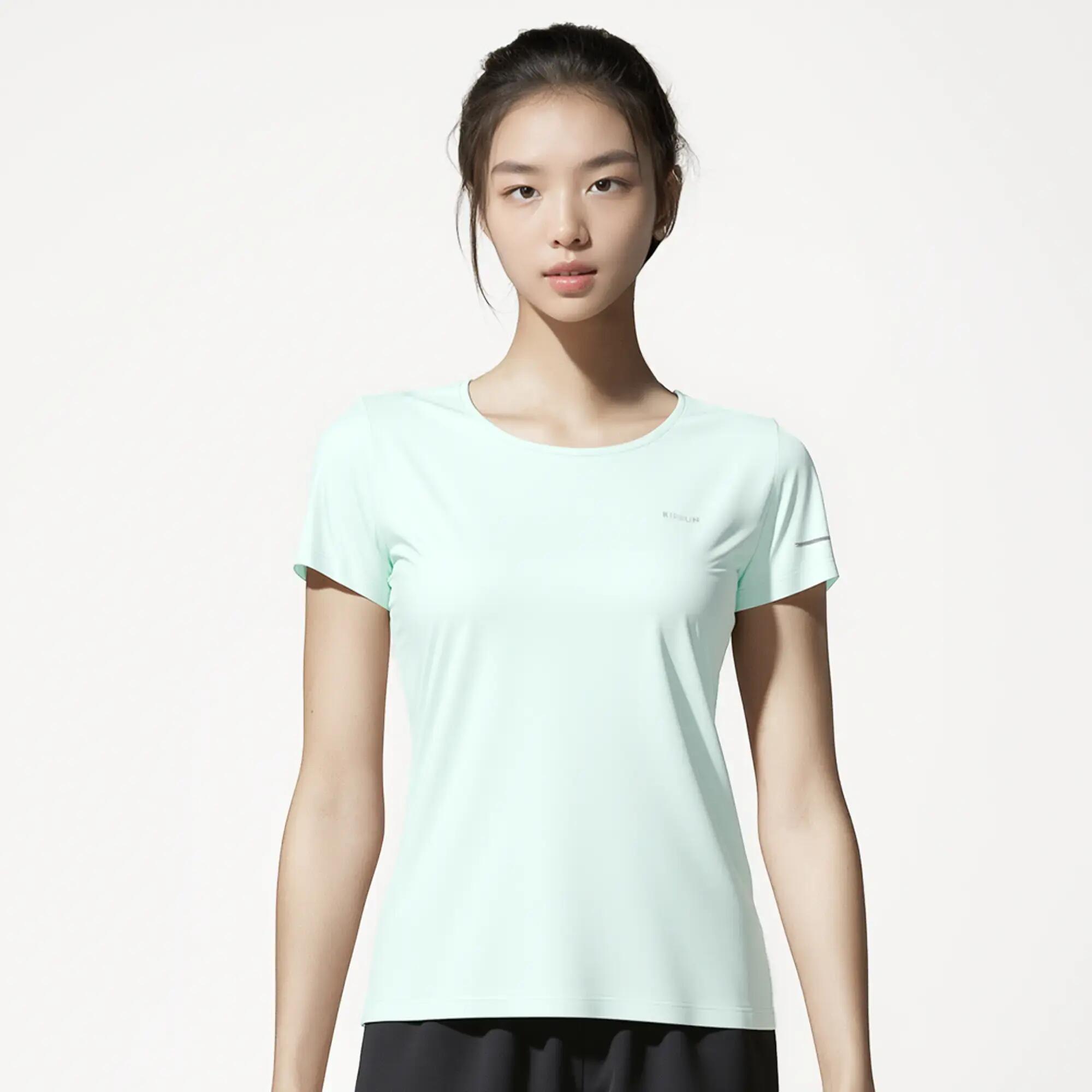 Tricou respirant Alergare Jogging KIPRUN Run 500 Dry Verde Damă 5/6
