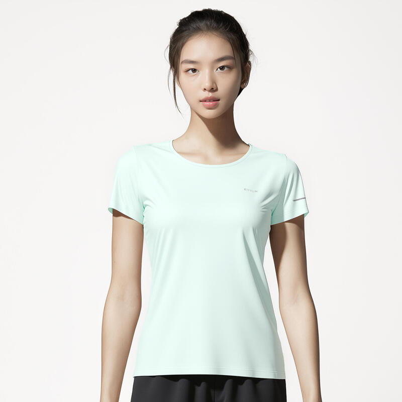Tricou respirant Alergare Jogging KIPRUN Run 500 Dry Verde Damă