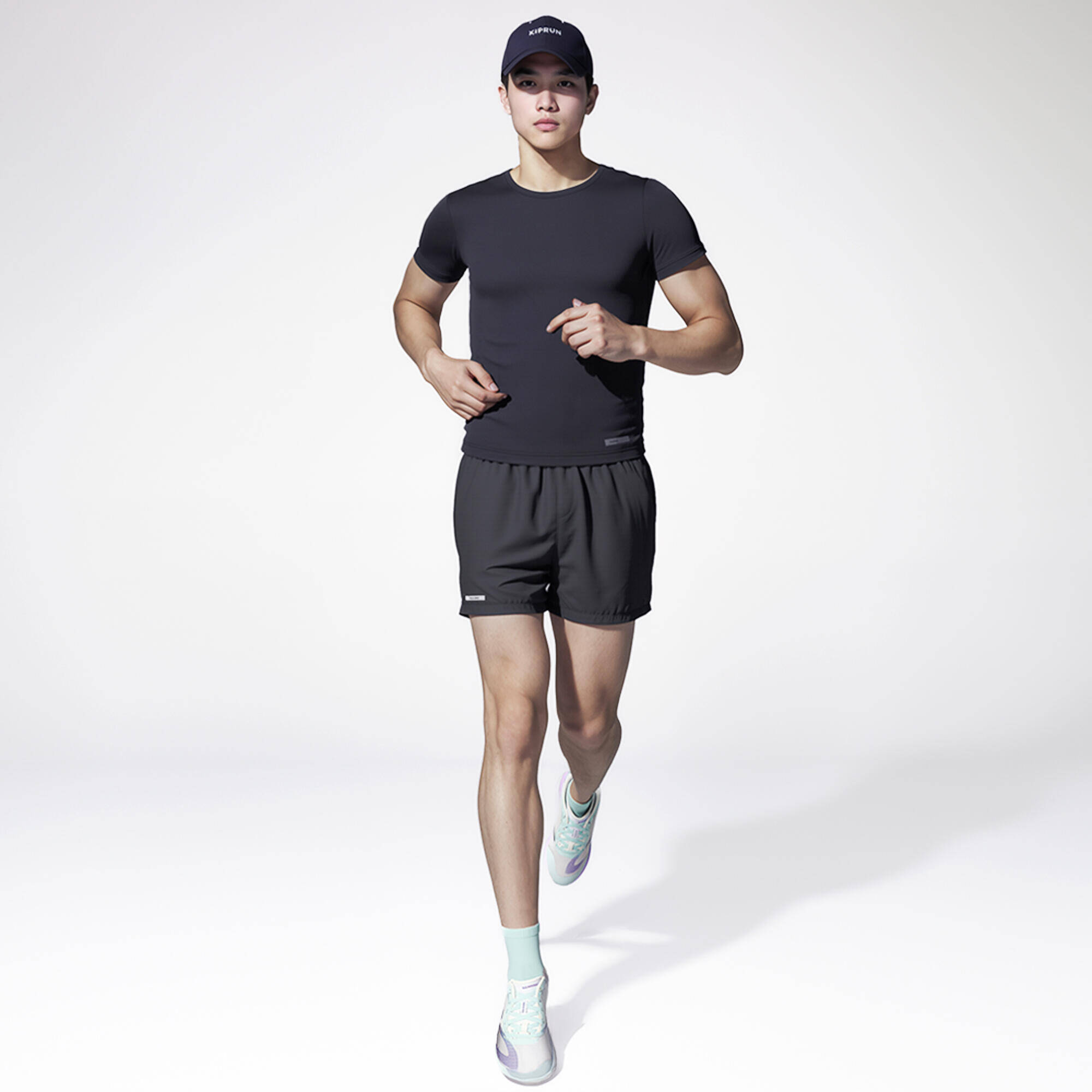 Pack of 2 Running Fine Crew Socks MID X2 Run 500 - Green -  1