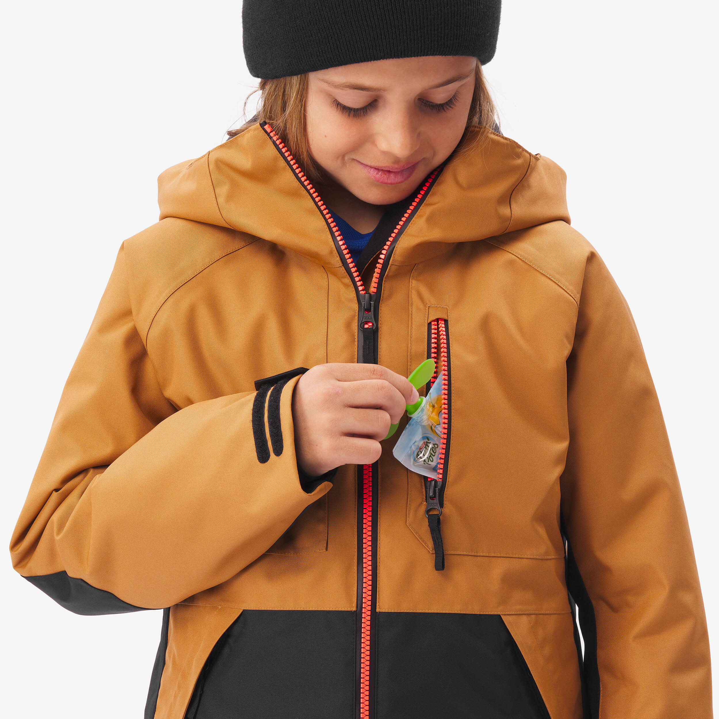 Snowboardjacke Ziprotec Kinder 6-10 Jahre, SNB500 camel 13/16