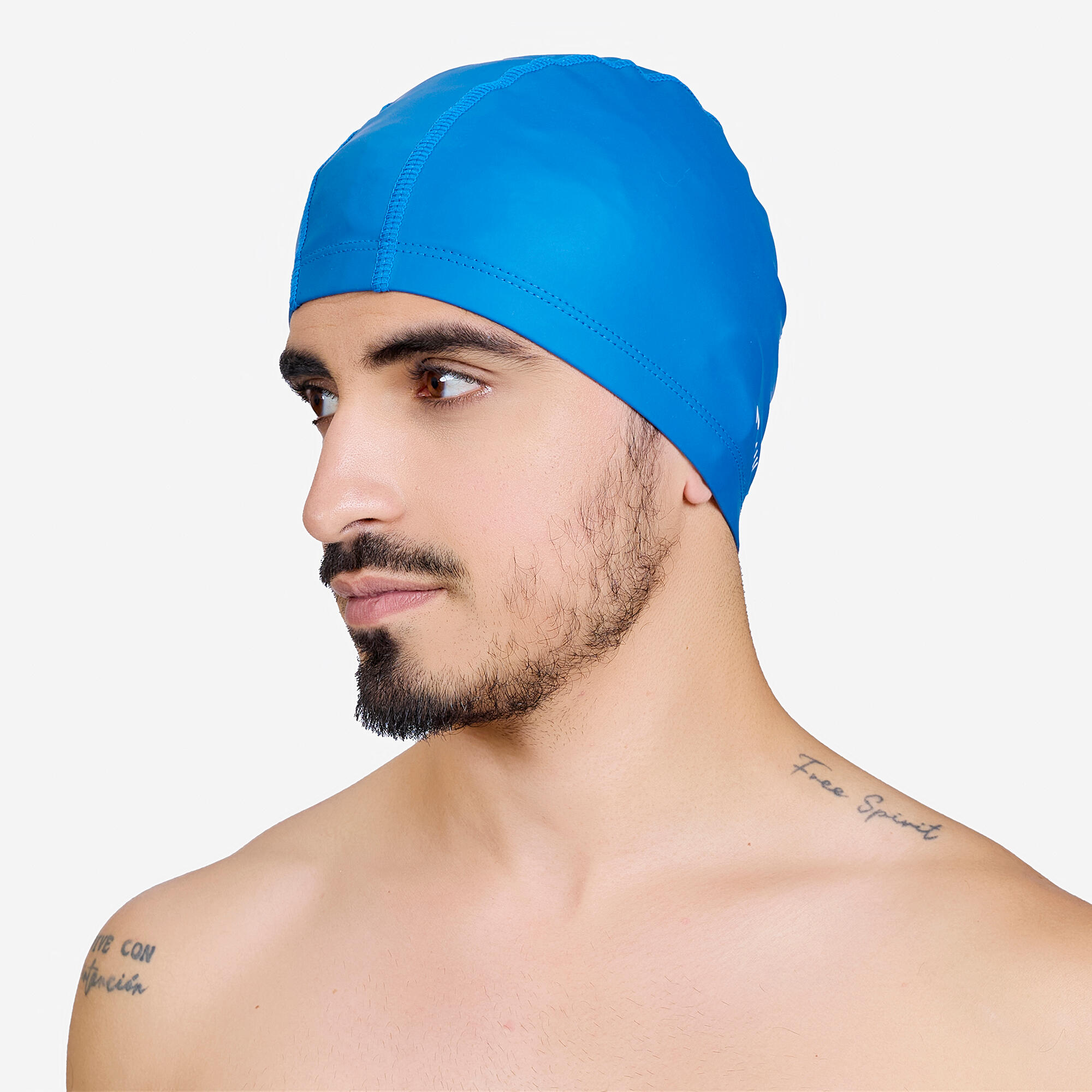 Adult Swim Cap Coated Mesh Plain Fabric 56-60 Cm Lightweight & Flexible Blue