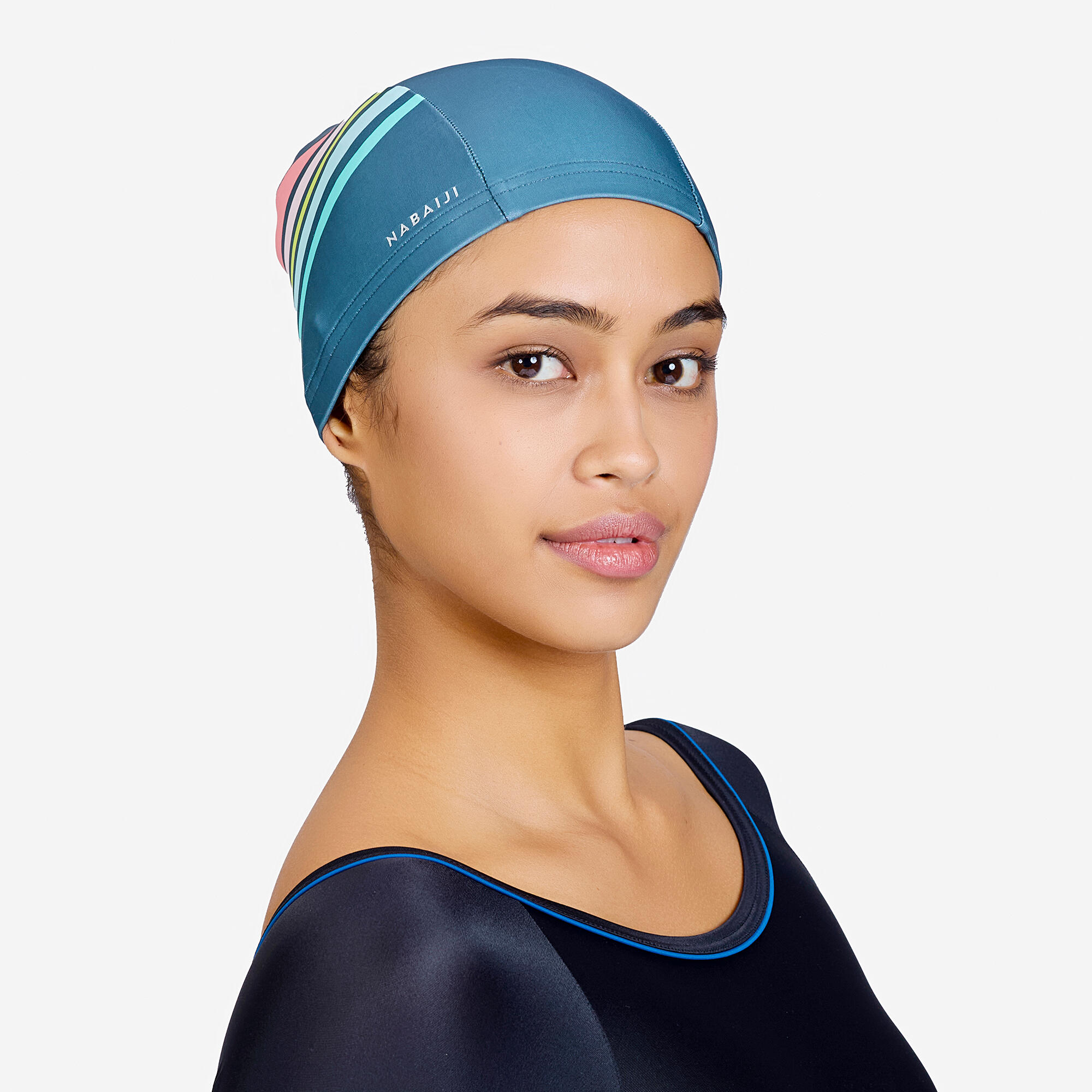 Adult Swimming Cap Mesh Printed Fabric Khaki Race Pink