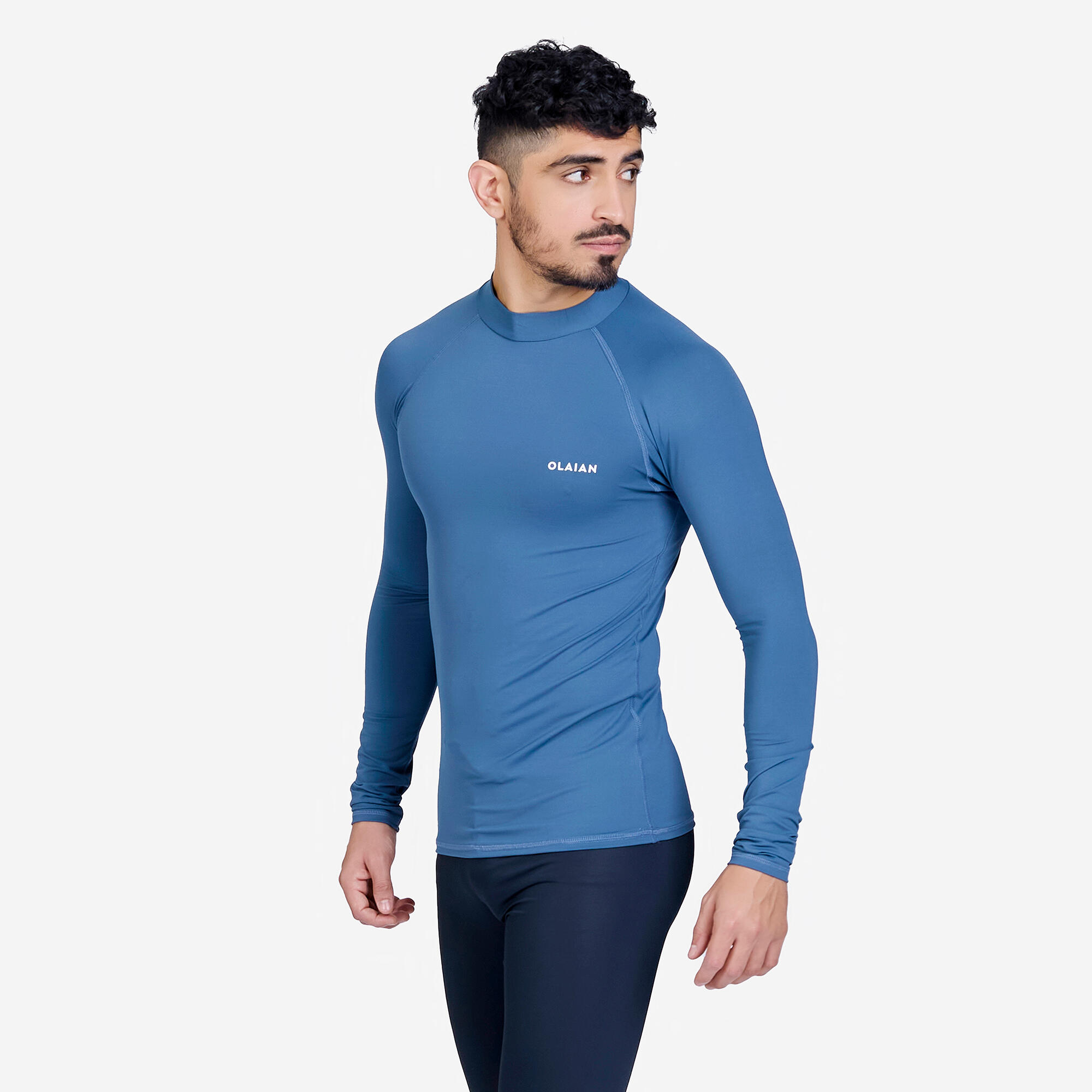 Men Surfing UV Rash Guard 100 Long Sleeved Grey
