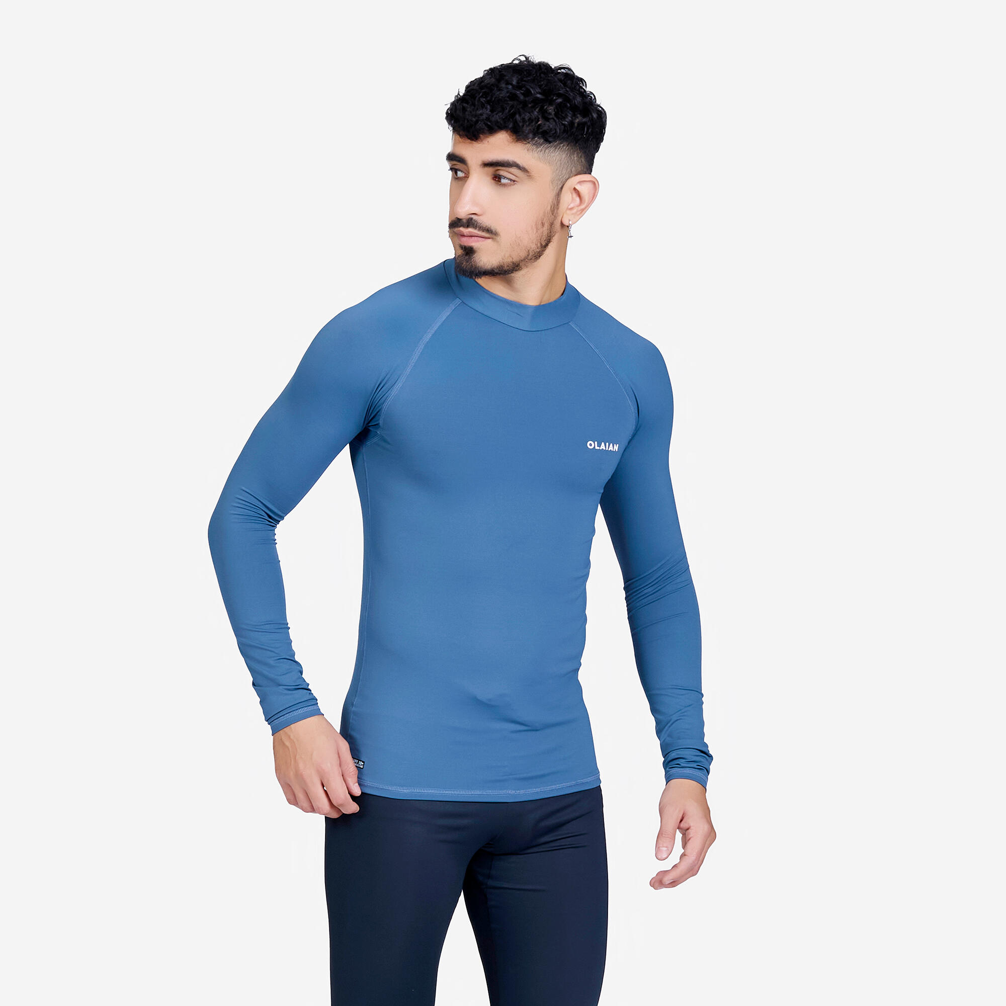 Men Surfing UV Rash Guard 100 Long Sleeved Grey image