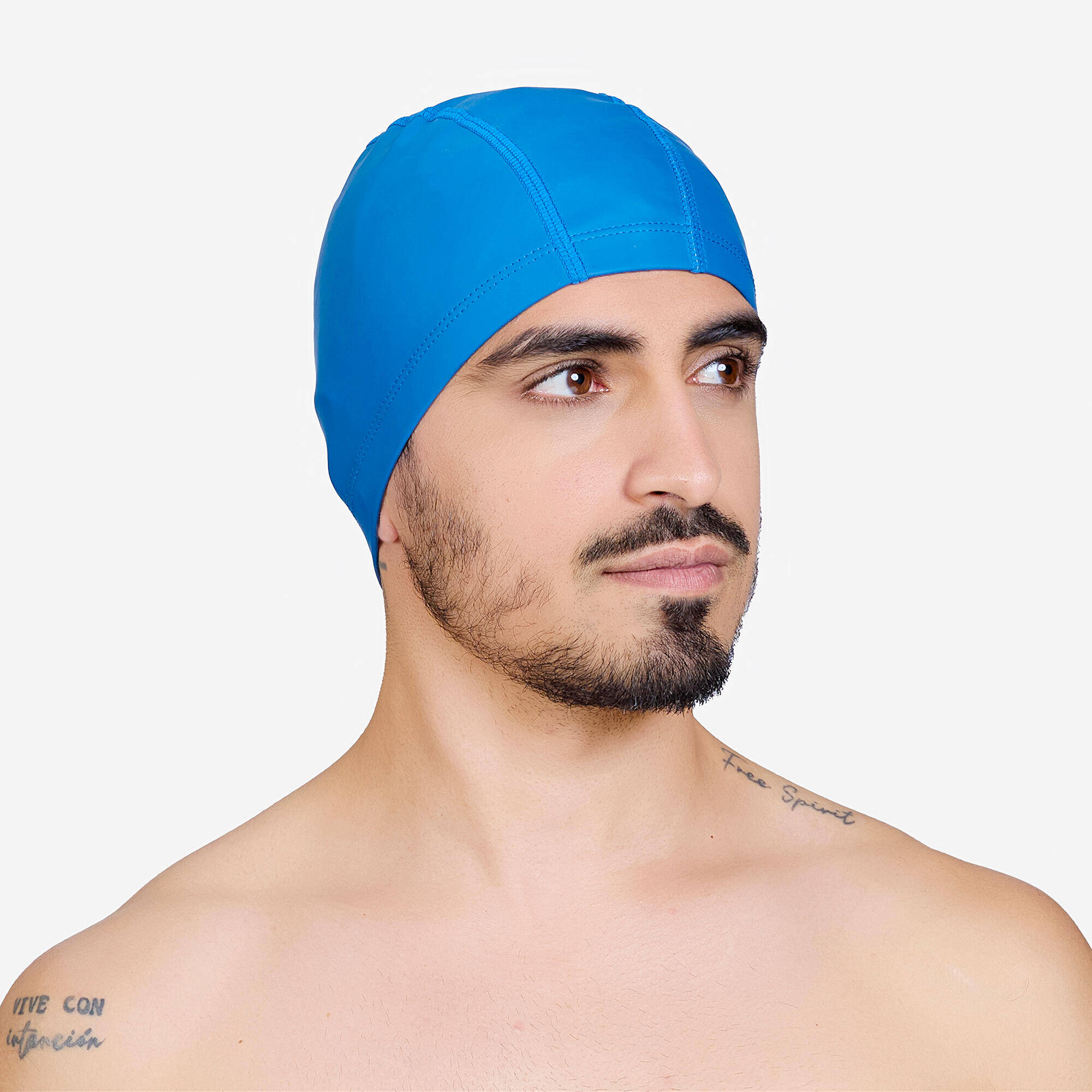 Adult Swim Cap Coated Mesh Plain Fabric 56-60 Cm Lightweight & Flexible Blue -  4