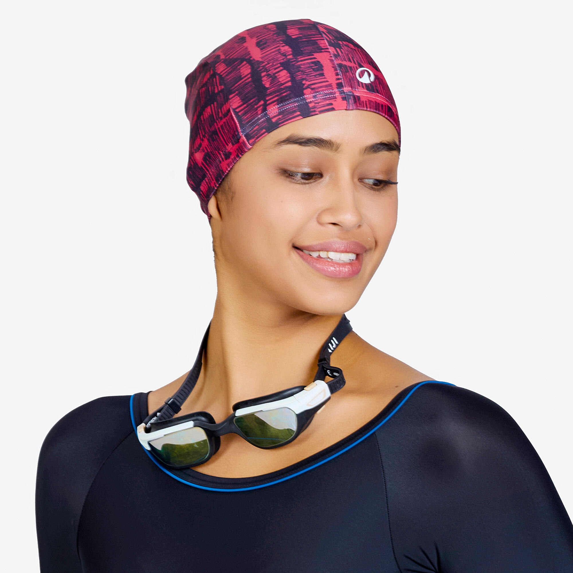 Fabric Swim Cap L Secure Fit & Stretchable Red Cray