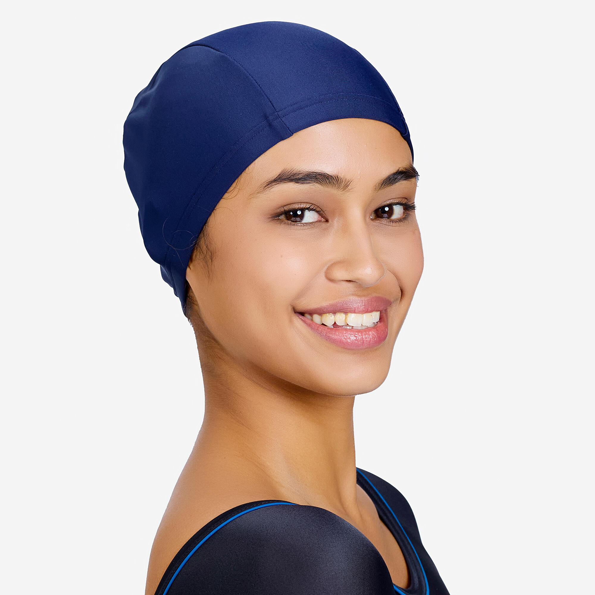 Fabric Swim Cap M Lightweight & Quick-Dry Dark Blue