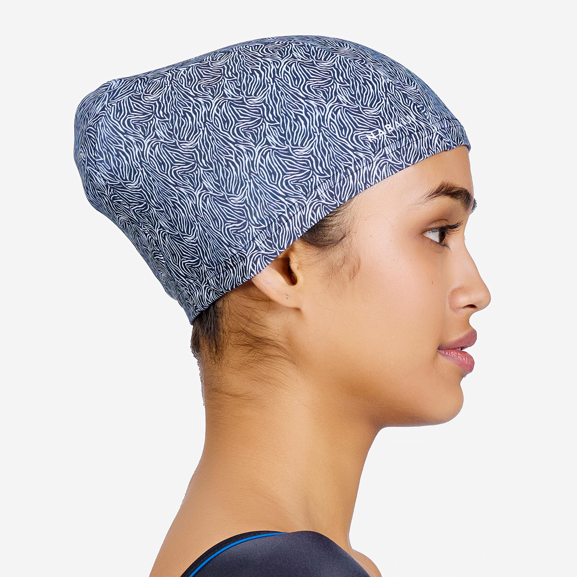 Adult Swimming Cap Mesh Printed Fabric Zebra White Black