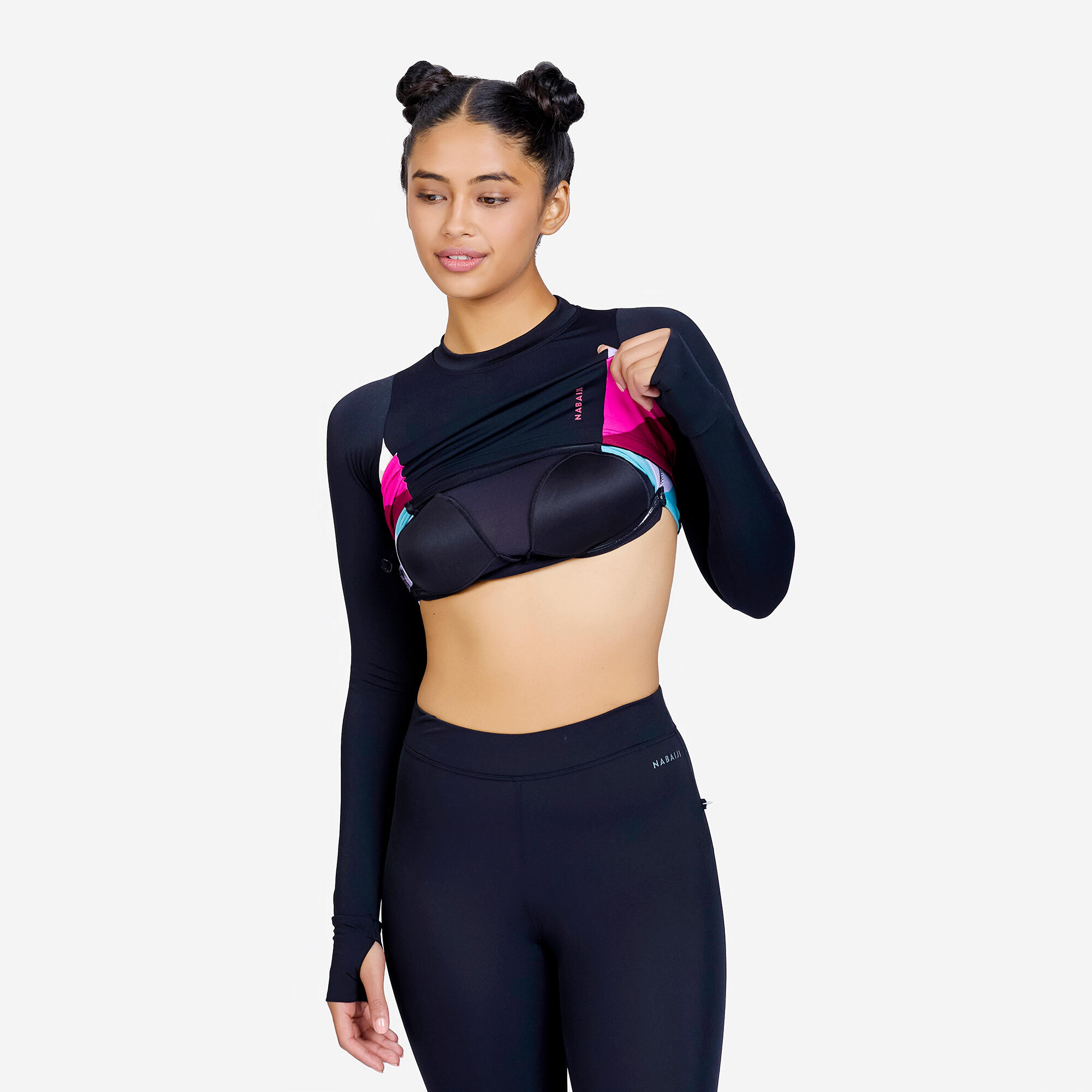 Women Swimming Top Una Rainbow Quick-Dry & Stretchable Black