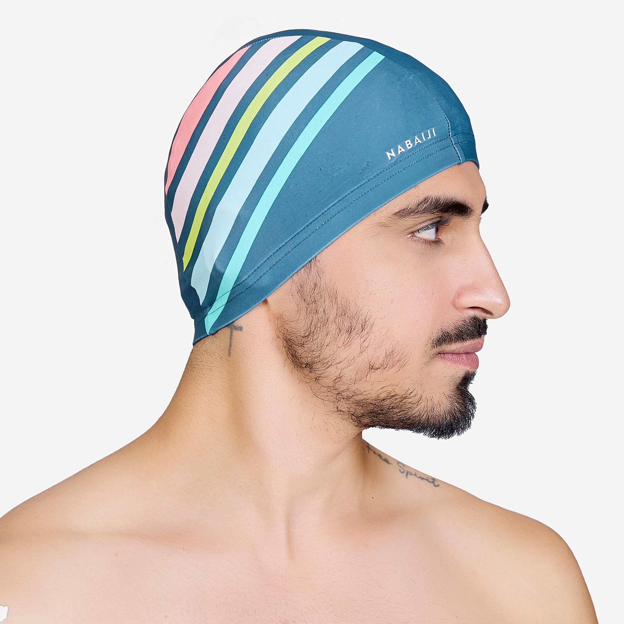 Adult Swimming Cap Mesh Printed Fabric Khaki Race Pink