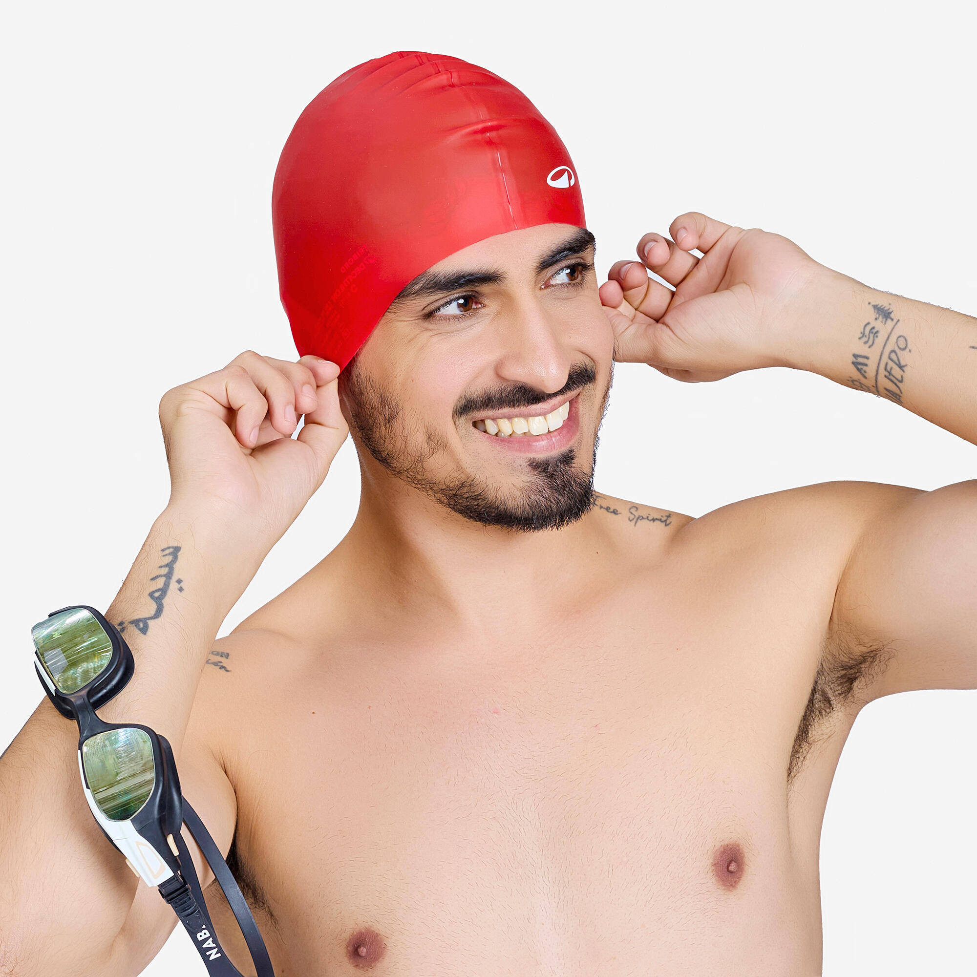 Silicone Swim Cap for Kids & Adults One Size (50-64 cm) - Red -  5