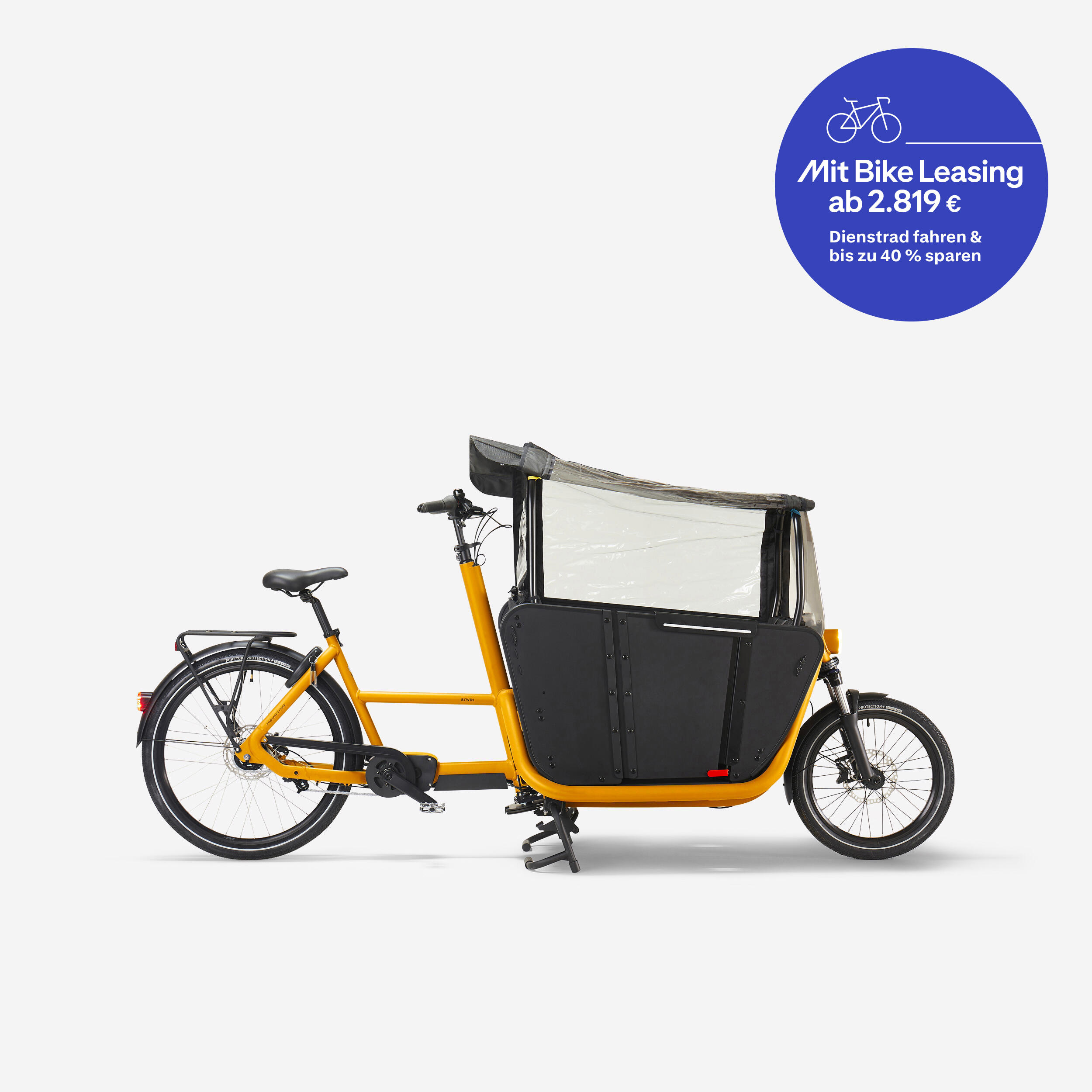 BTWIN E-Lastenfahrrad Cargobike Long John F900E Family gelb 