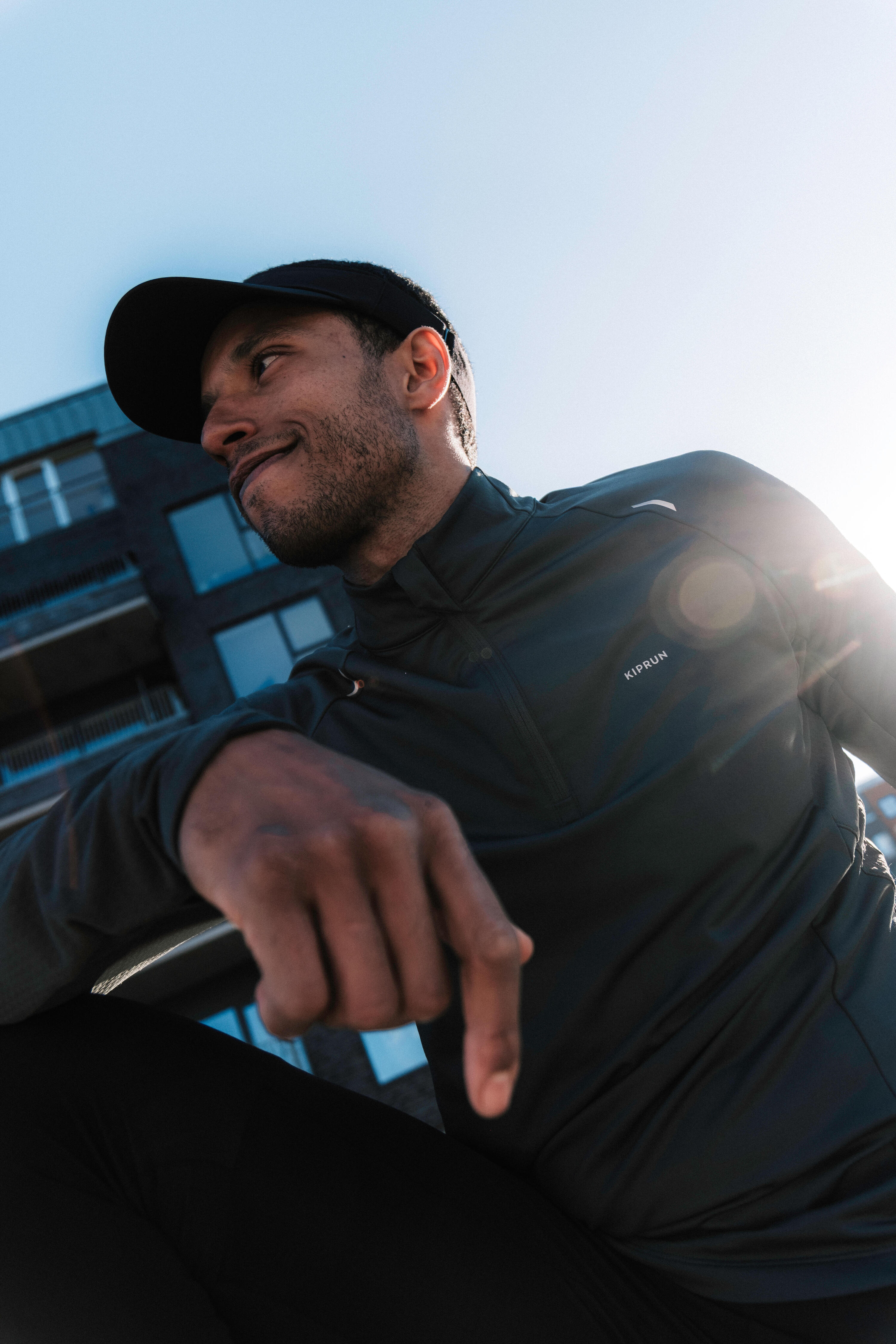 Chandail de course à manches longues chaud avec demi-zip homme, Run 500 11/11