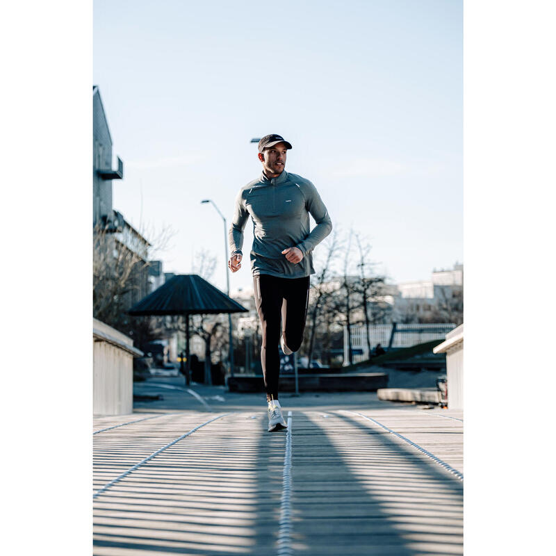 Erkek Uzun Kollu Koşu Tişörtü - Haki - Kiprun Run 500 Warm