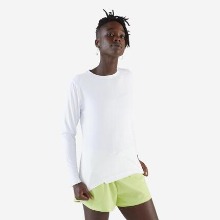 T-shirt manches longues running femme - sun protect blanc