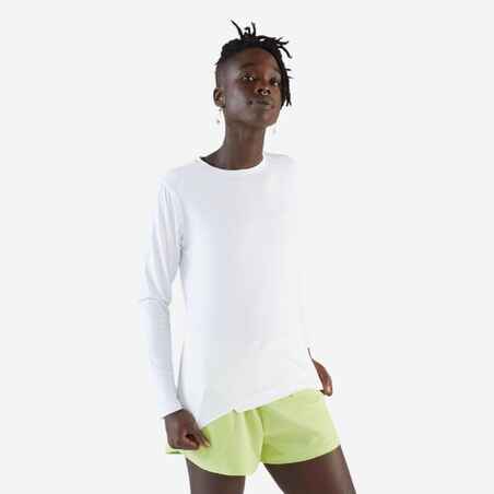 Women's long-sleeved running T-shirt Sun Protect - white