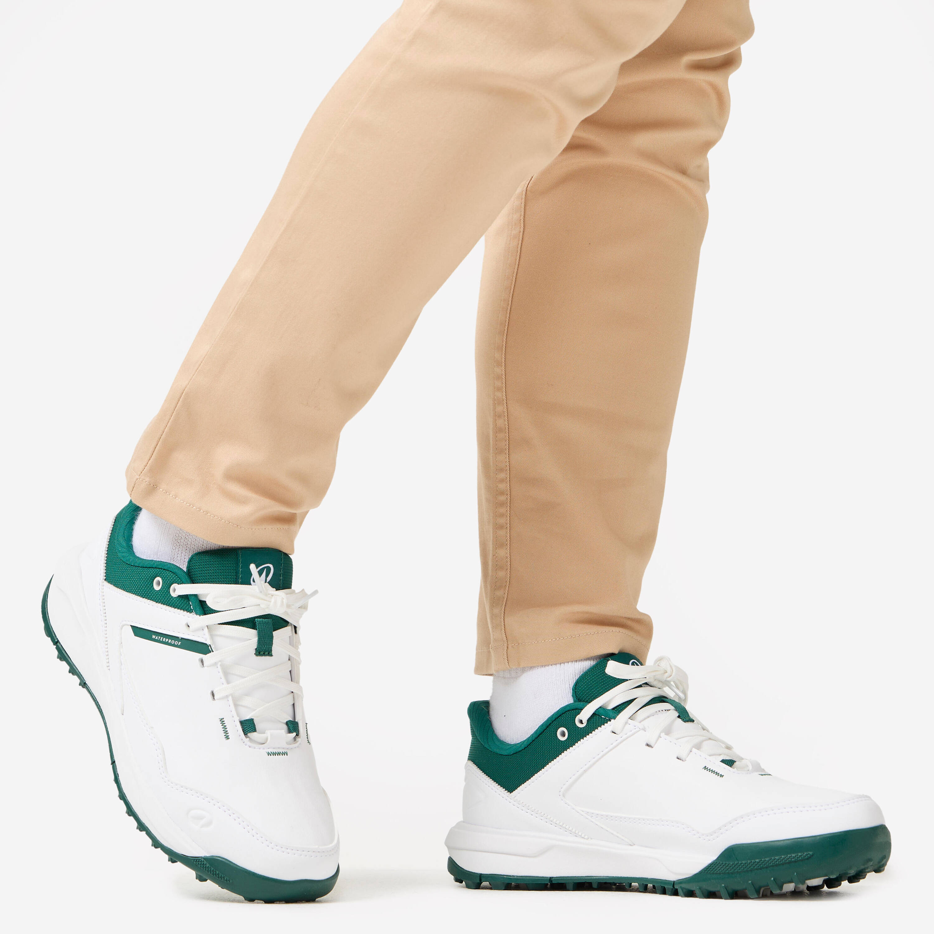 Waterproof Golf Shoes, MW500 white and green -  3