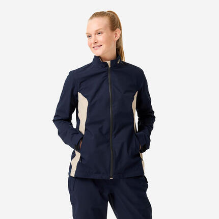 Veste de pluie de golf imperméable Femme, RW500 bleu marine et beige