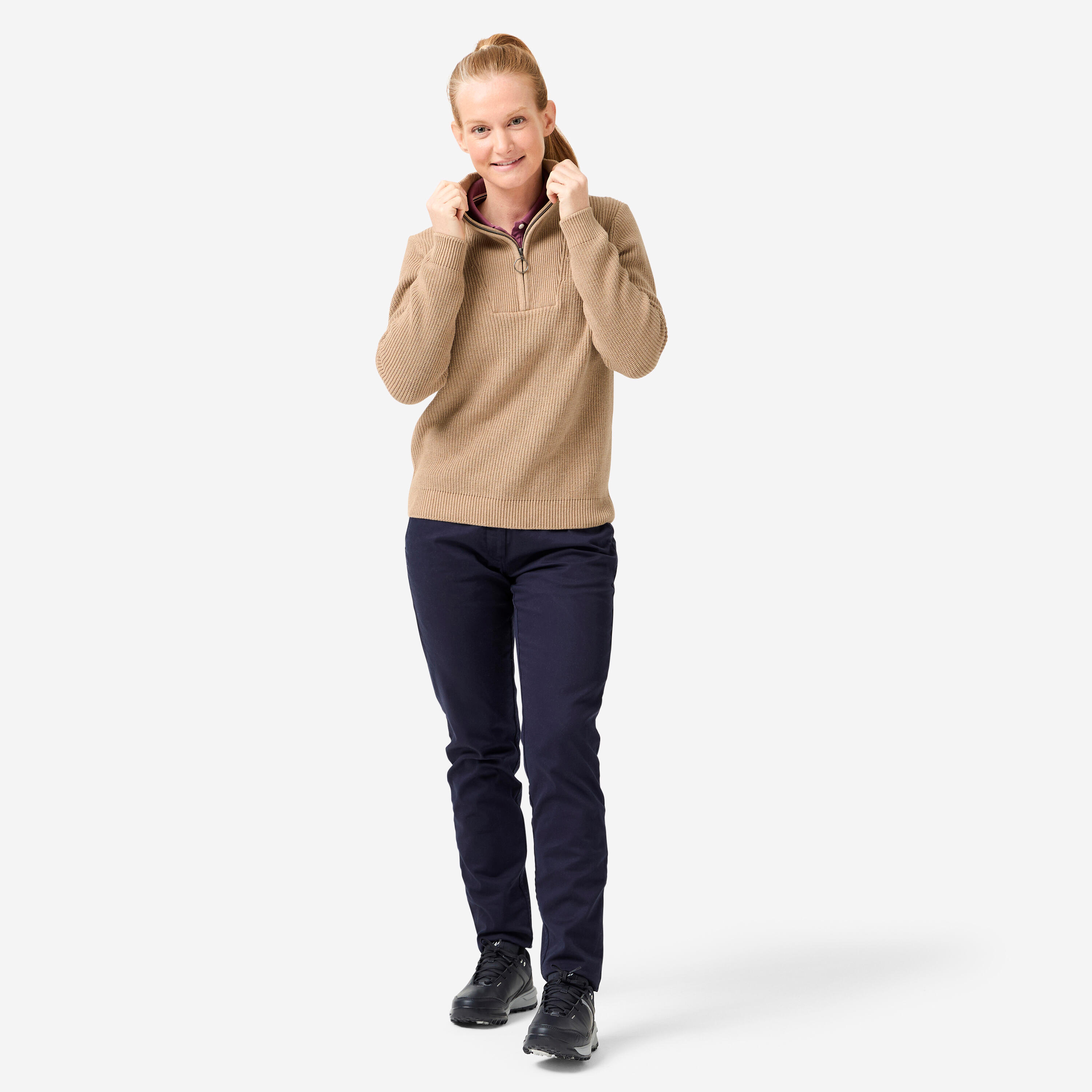 Pull golf zippé femme, MW500 beige 8/10