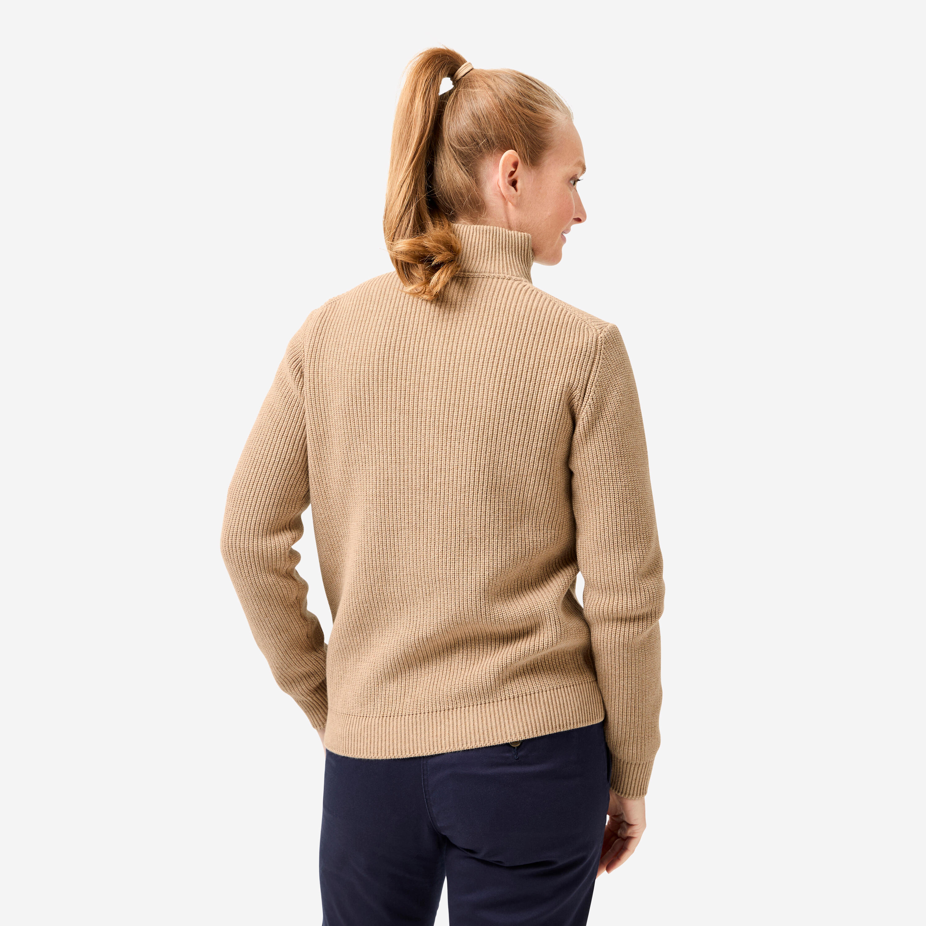 Pull golf zippé femme, MW500 beige 5/10