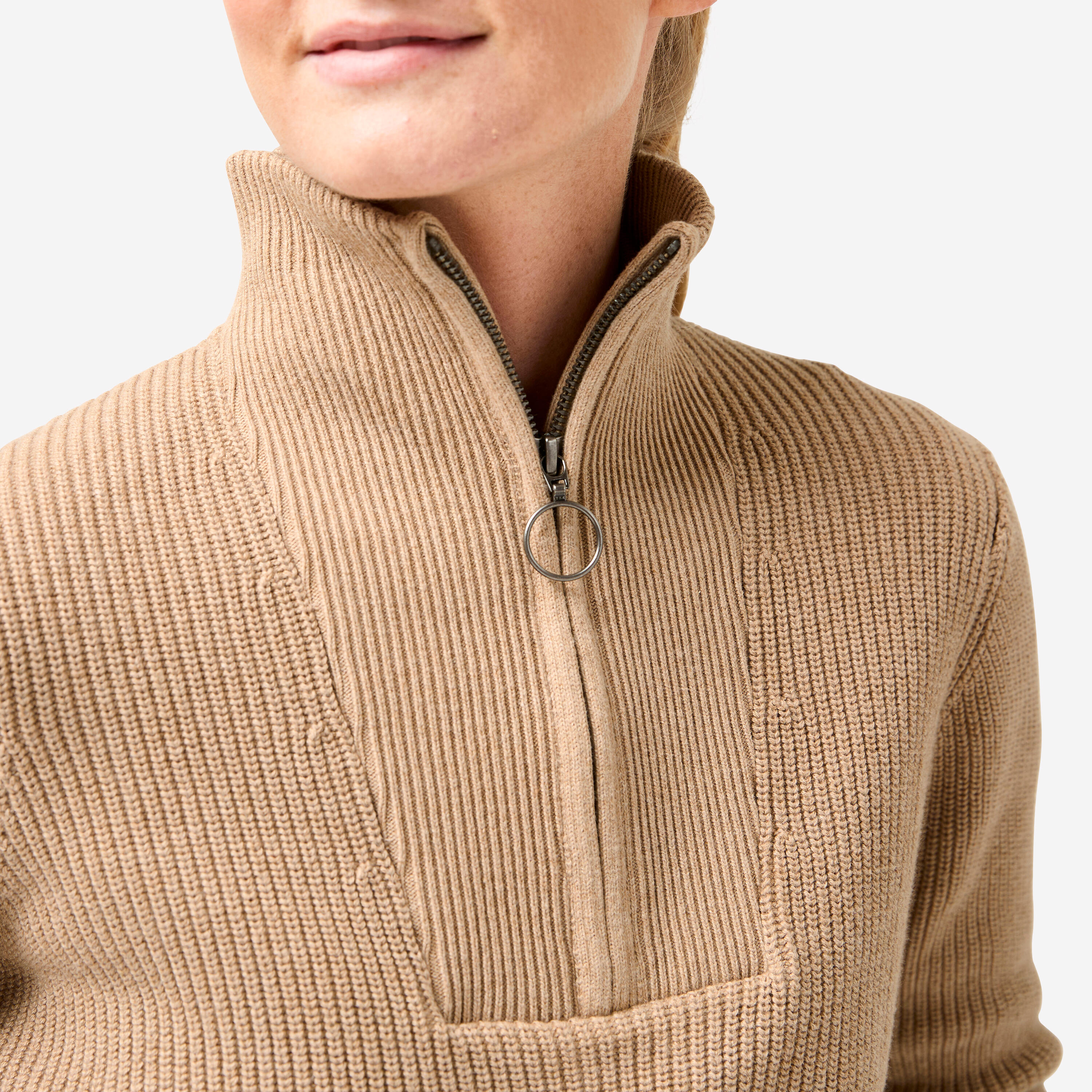 Pull golf zippé femme, MW500 beige 3/10
