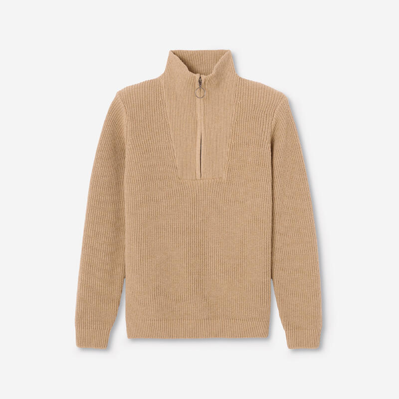 Pull golf zippé femme, MW500 beige