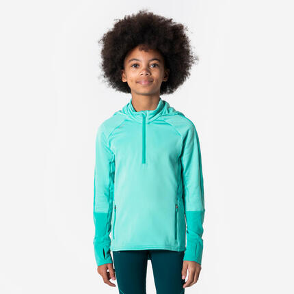 T-Shirt manches longues chaud avec zip fille, KIPRUN WARM+ vert turquoise