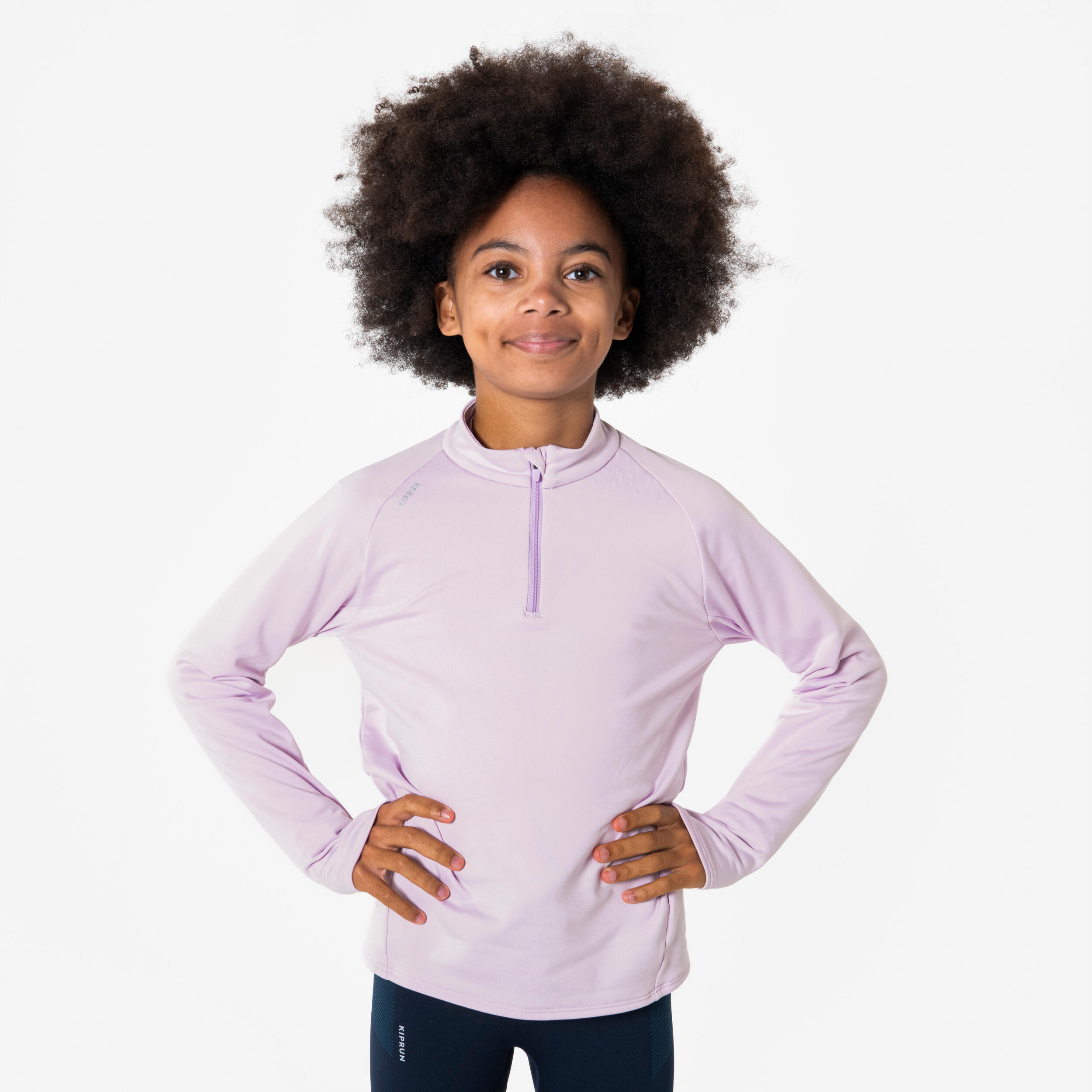 Camisola de corrida de criança 1/2 fecho quente, kiprun warm 100 violeta