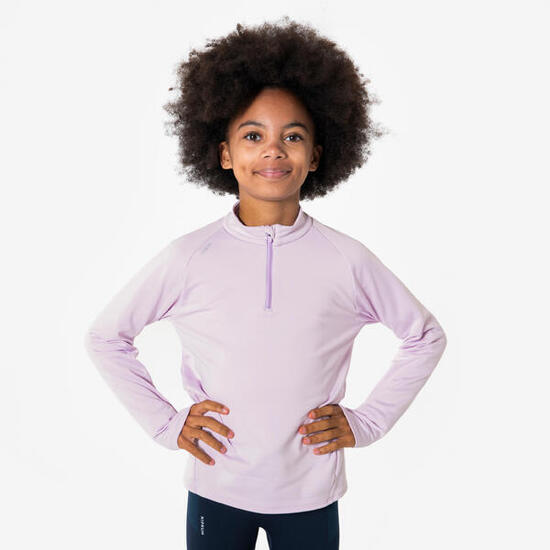 Tee-shirt manches longues running enfant 1/2 zip chaud, kiprun warm 100 Violet